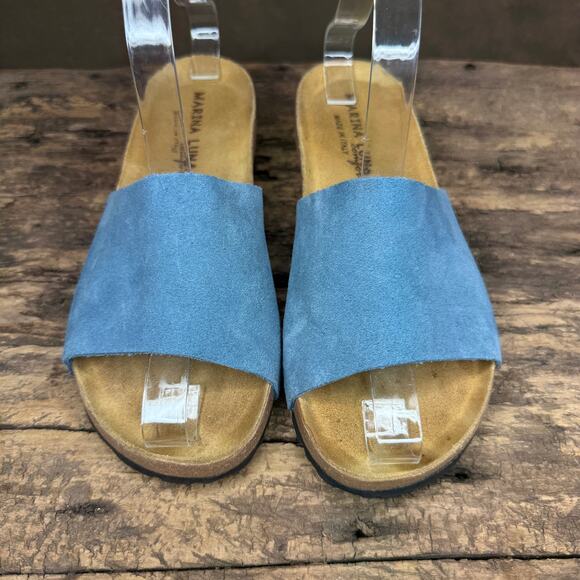 Marina Luna Made in Italy Blue Suede Slide Sandals Women’s Size 6.5 Comfort - Picture 1 of 11